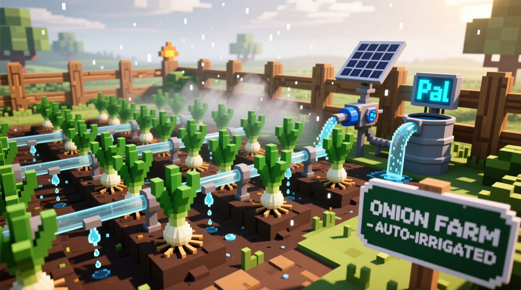 Palworld onion farming setup with proper irrigation