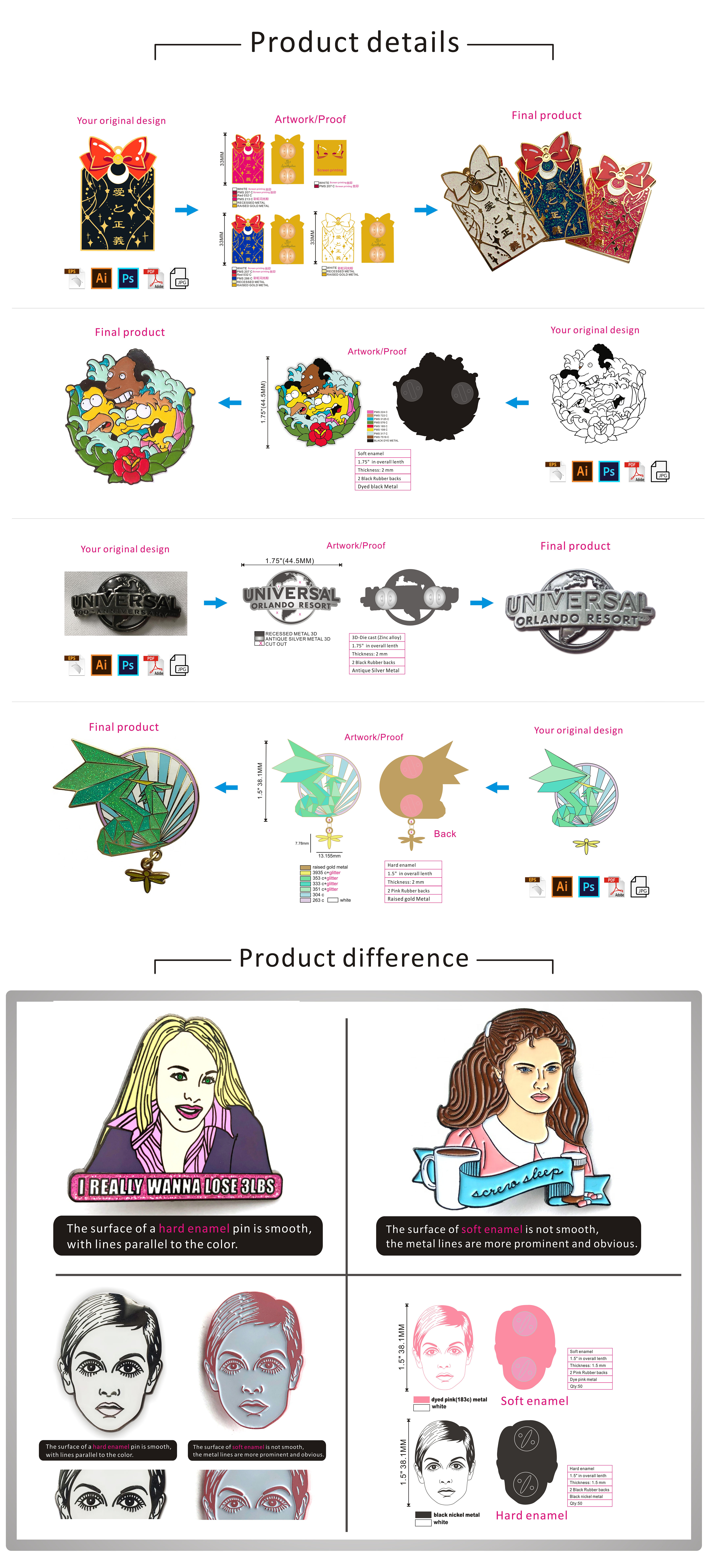 Design Your Own Pin High Quality Custom soft and hard Enamel color metal pins Free design