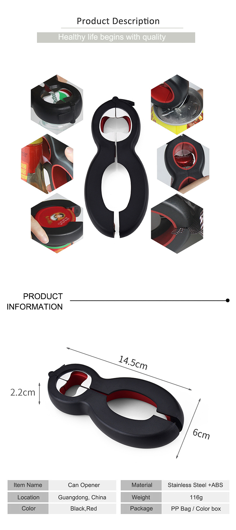 Home And Kitchen Multi Function 6 In 1 Safety Can Opener Kitchen Gadgets Multifunction Bottle Can Opener