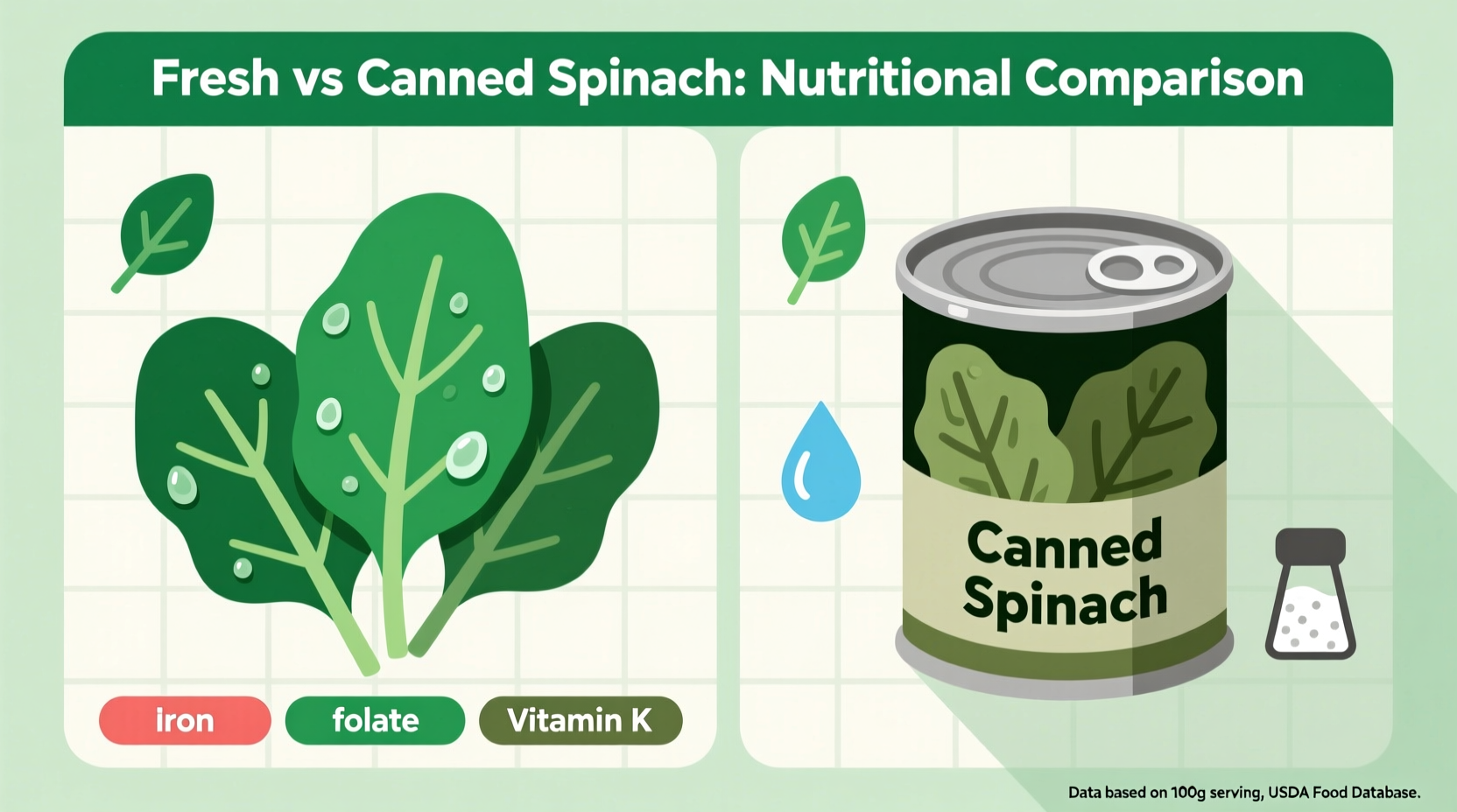 Canned spinach nutrition comparison with fresh