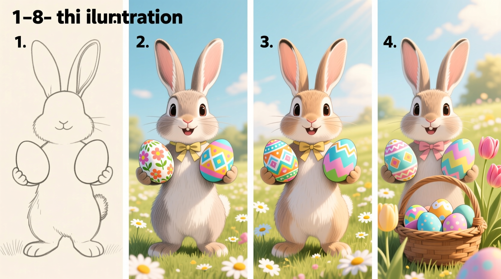 how to draw a easter bunny with eggs