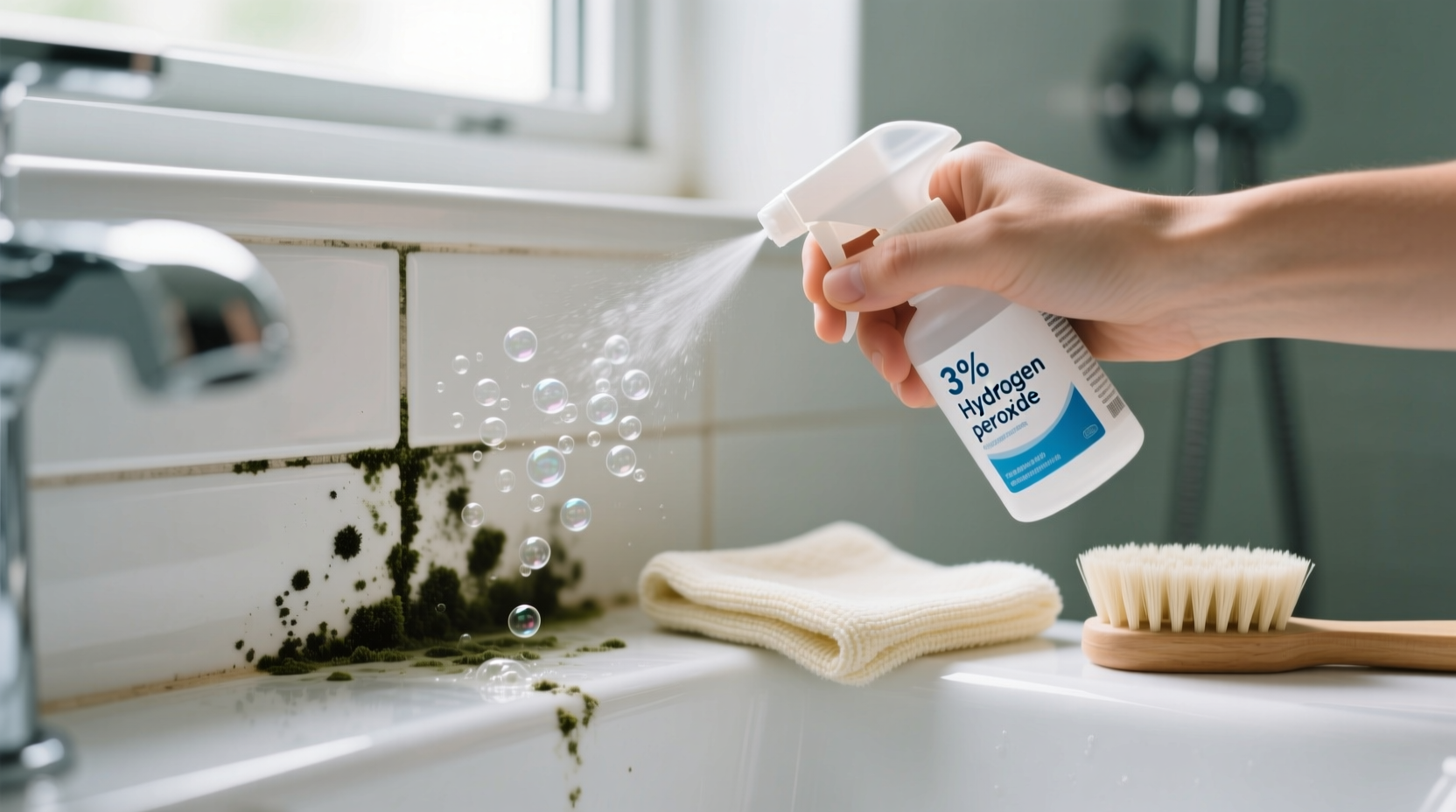 how to clean mold in shower grout with hydrogen peroxide