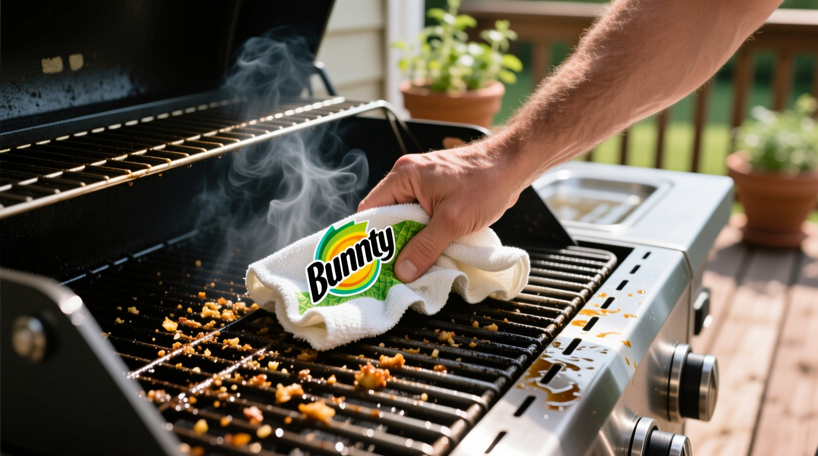 cleaning the grill with bounty duratowel
