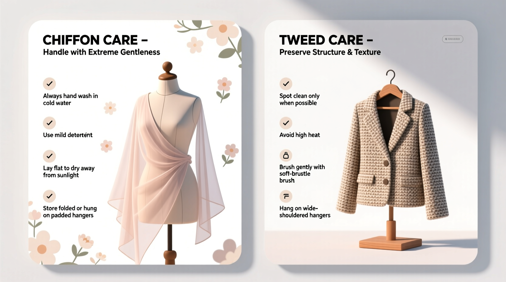 essential tips for caring for both chiffon and tweed clothing without damage