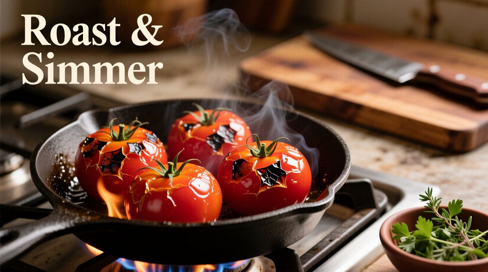 Fresh tomatoes being roasted for soup preparation