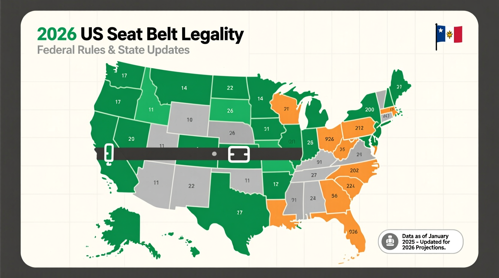 Produfy Ryle 2026 US Seat Belt Legality: Federal Rules & State Updates