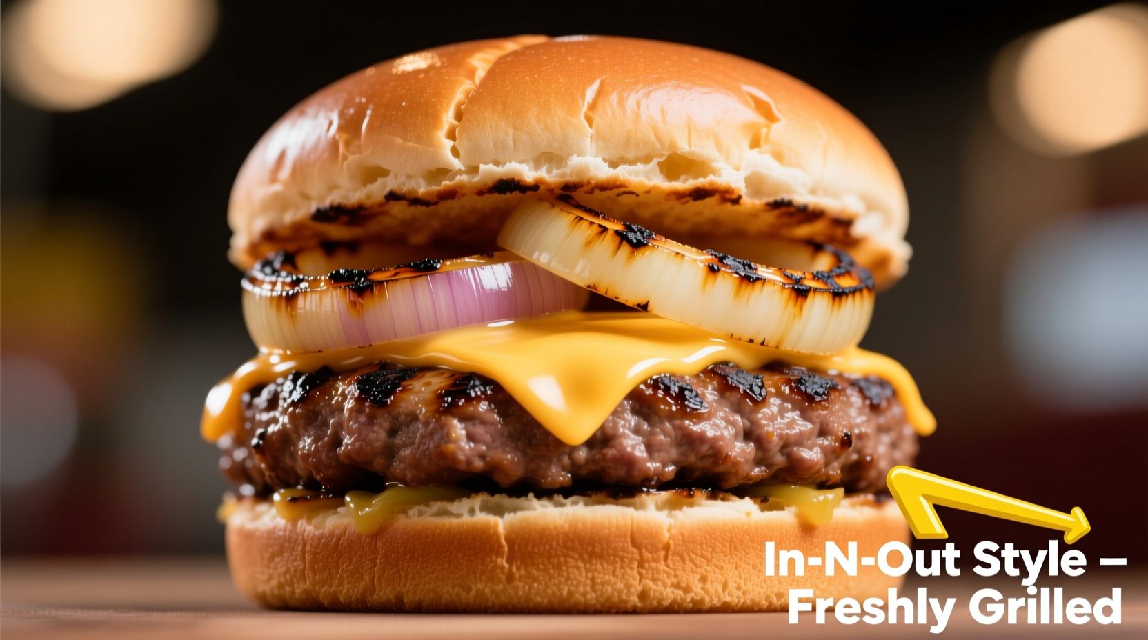 Freshly grilled In-N-Out style onion burger with melted cheese