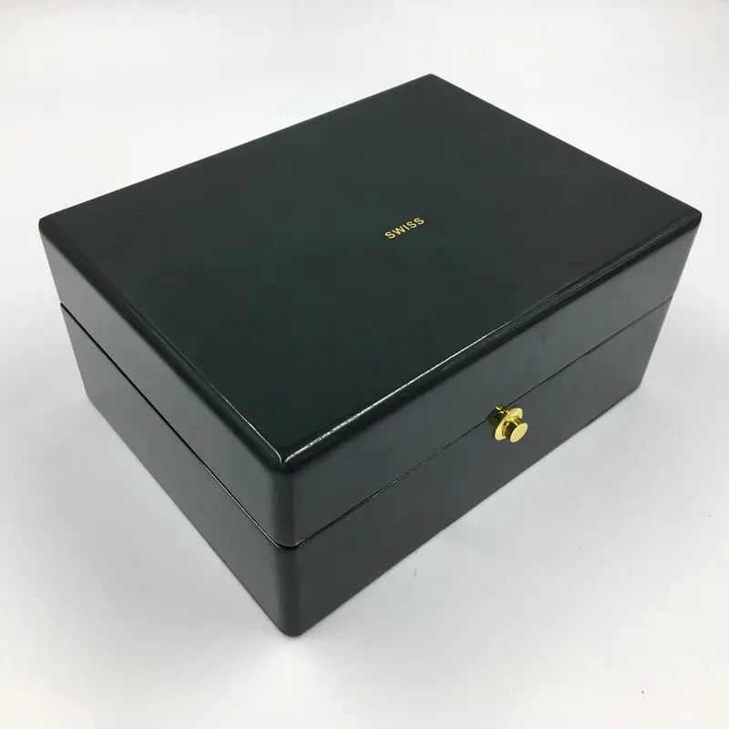 Black Piano Finish Single Wooden Watch Box With Gold Lock