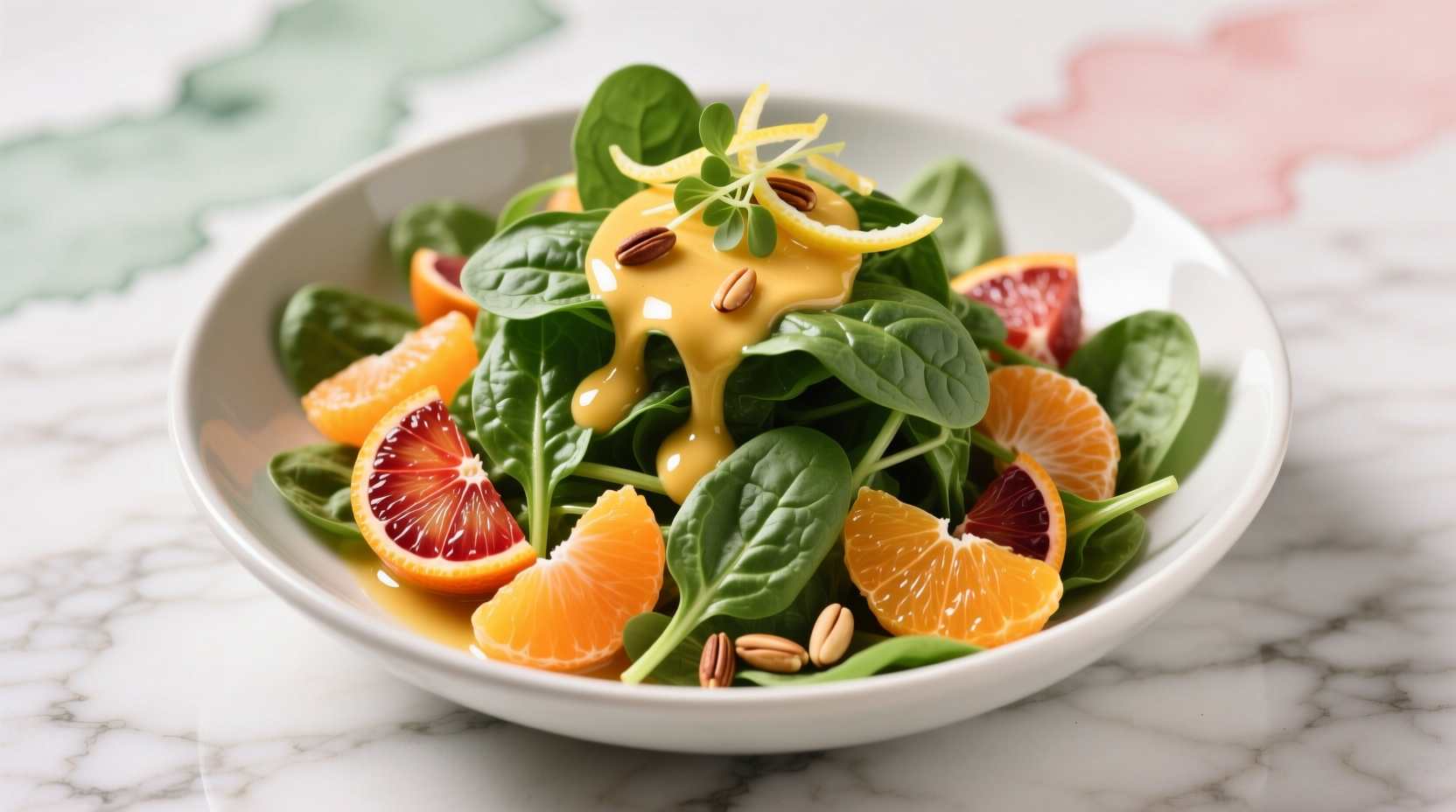 Fresh spinach mandarin salad with citrus dressing