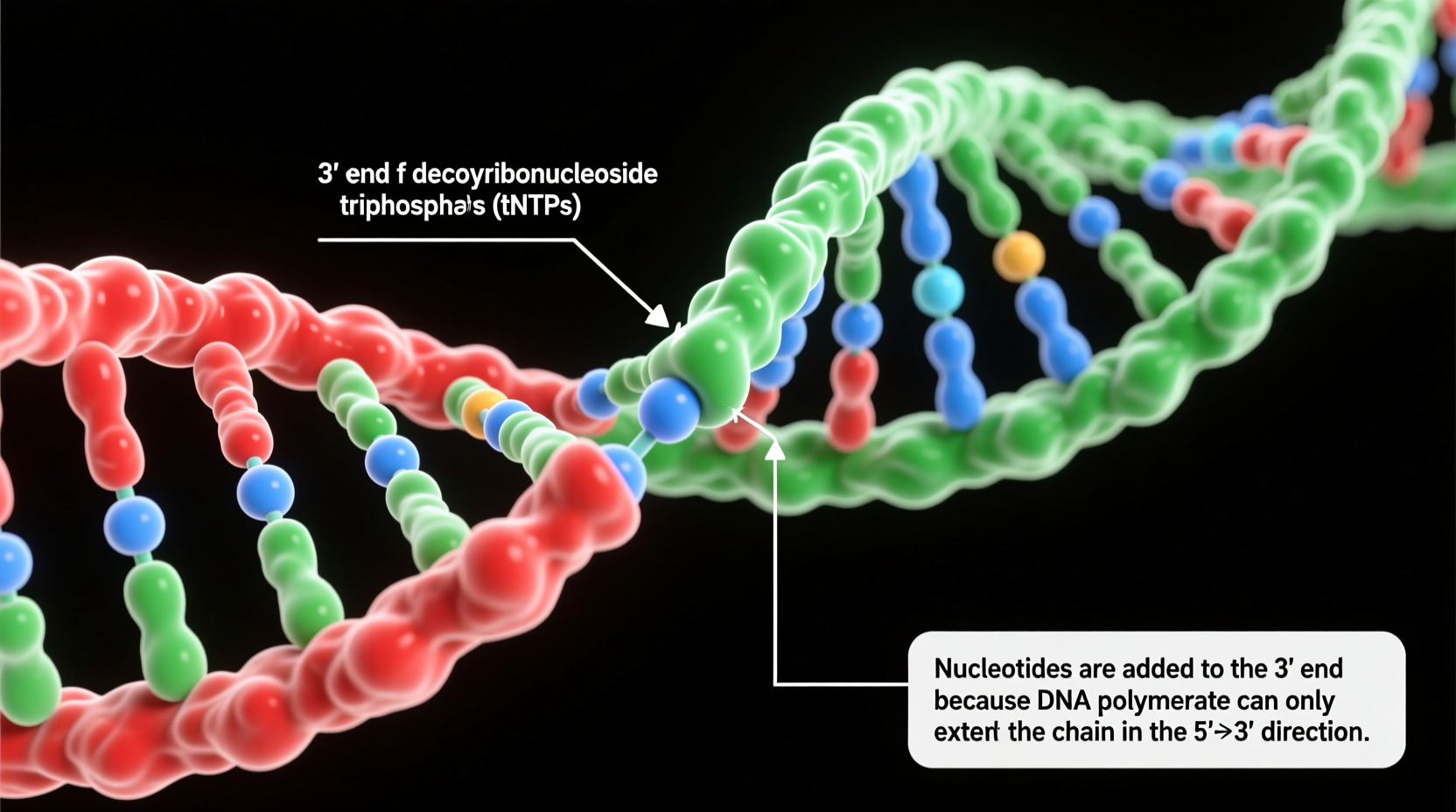 why are nucleotides added to the 3 end dna replication