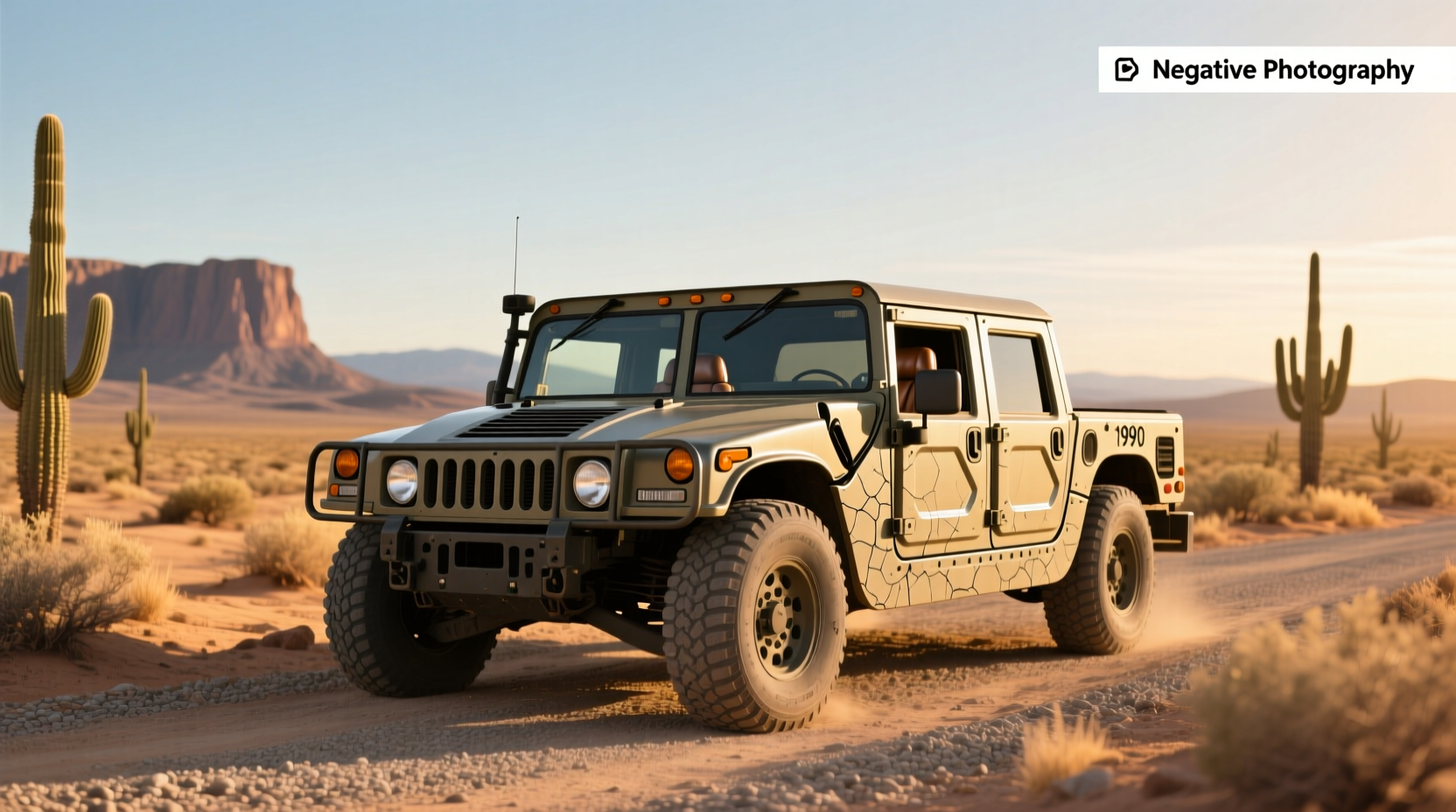 2006 Hummer H1 pickup truck parked on rocky terrain