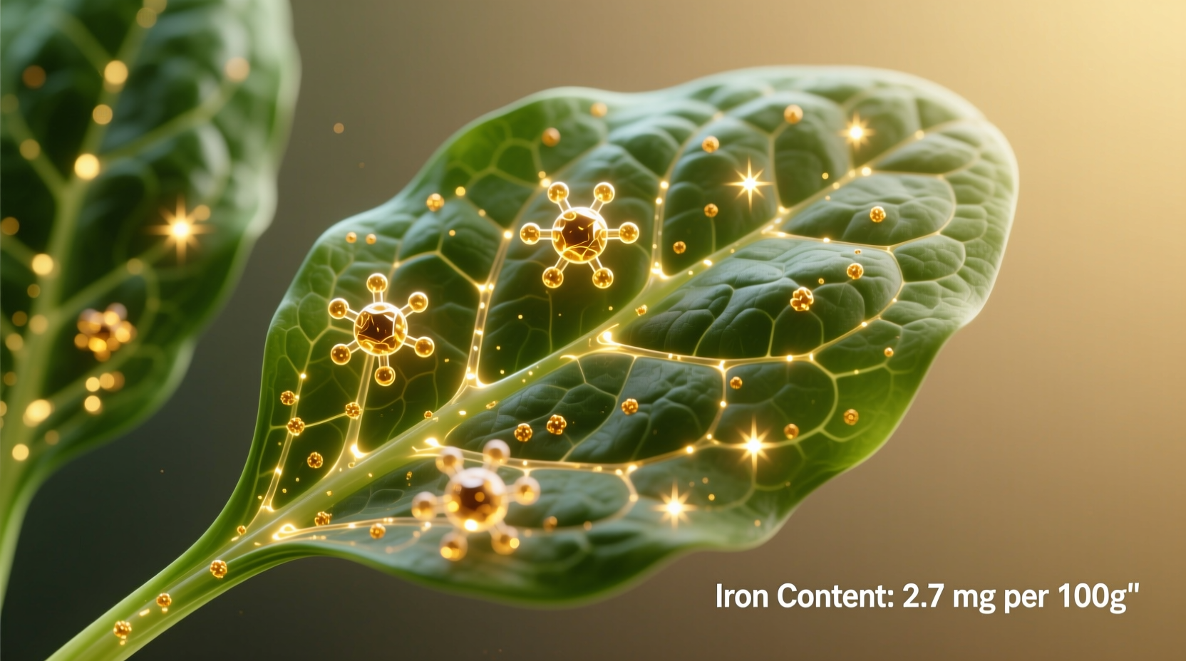 Spinach leaves with iron content visualization