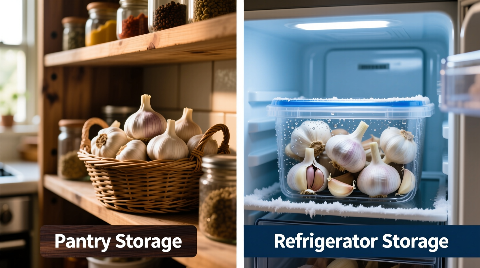 Garlic storage comparison in pantry vs refrigerator
