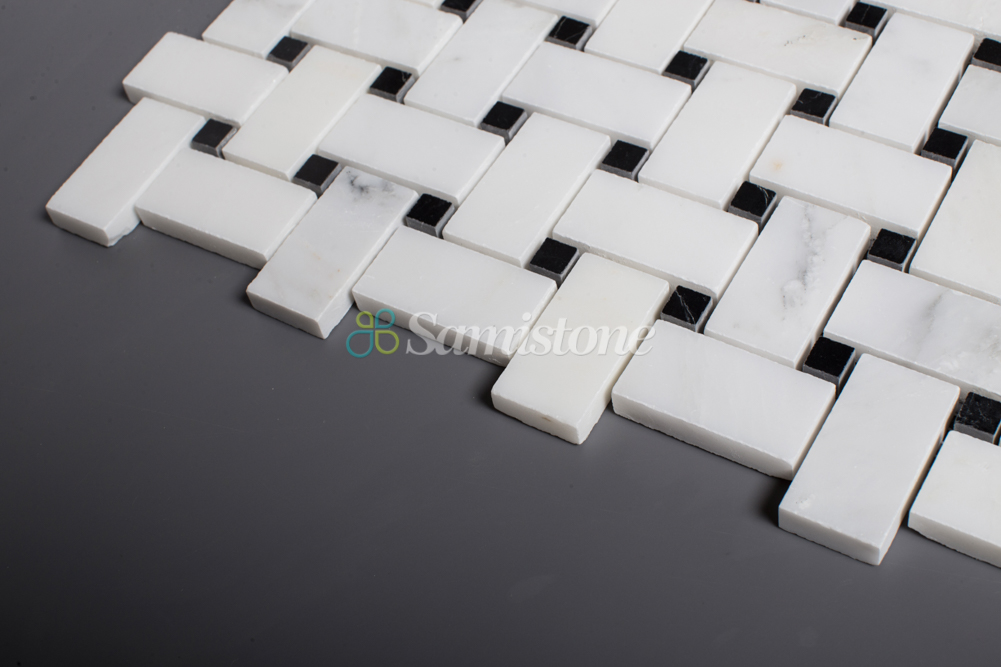 Samistone 1x2" Black And White Marble Mosaic Floor Tile for Kitchen