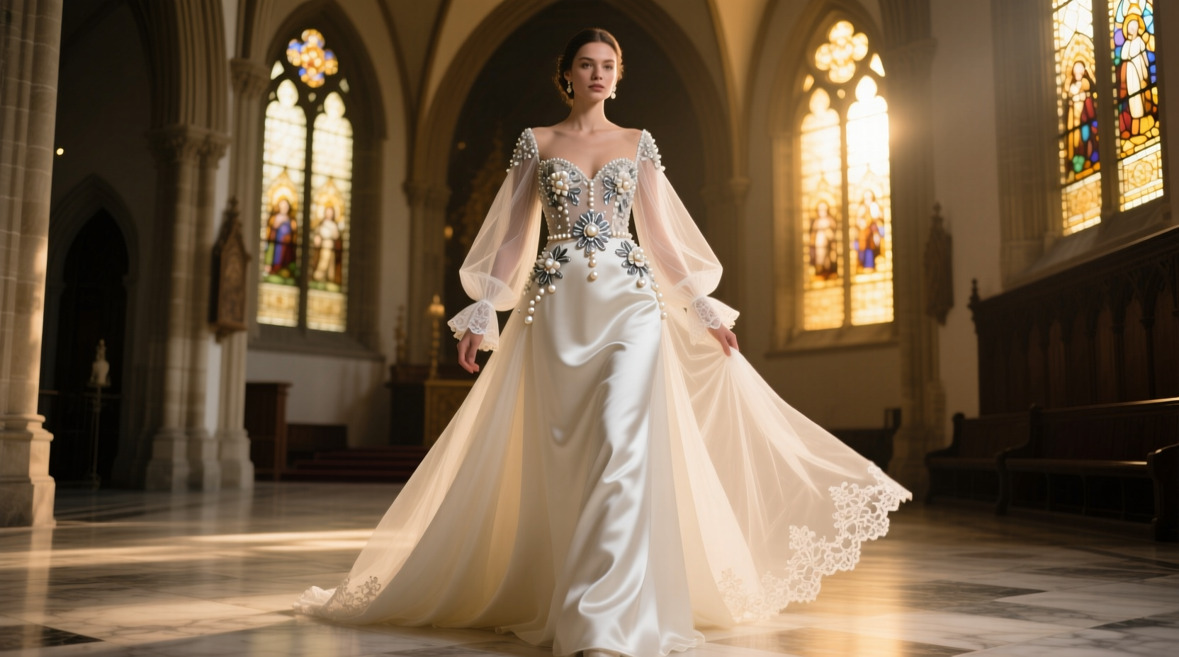 a line with sleeves wedding dress