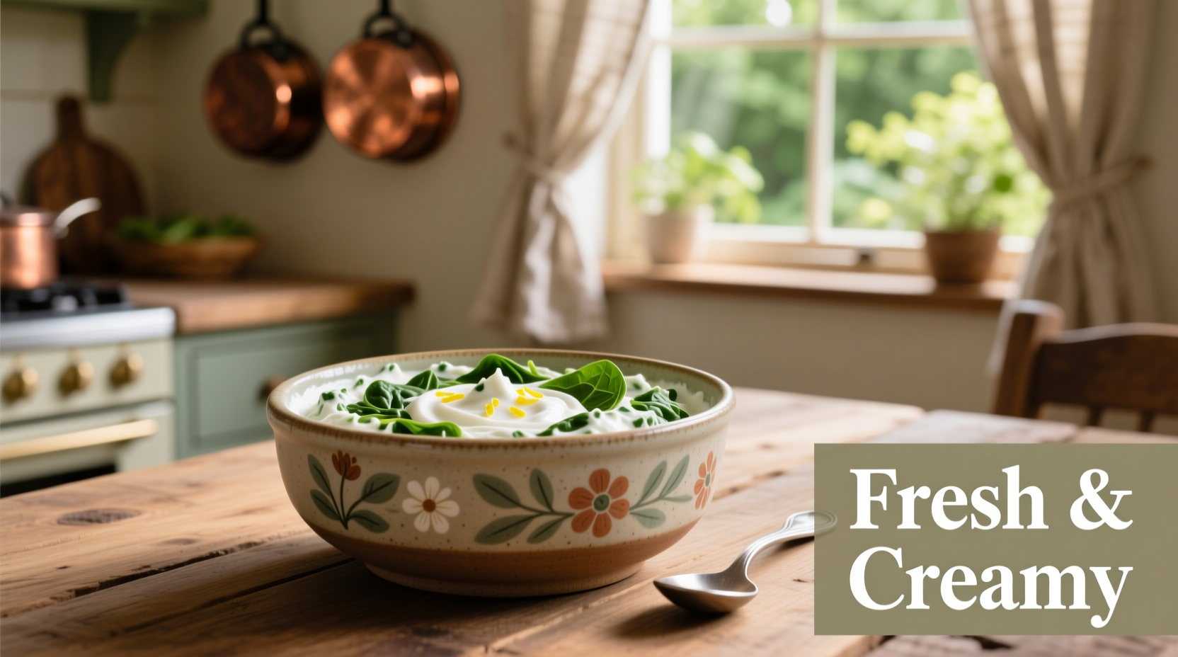 Creamy spinach veggie dip in ceramic bowl