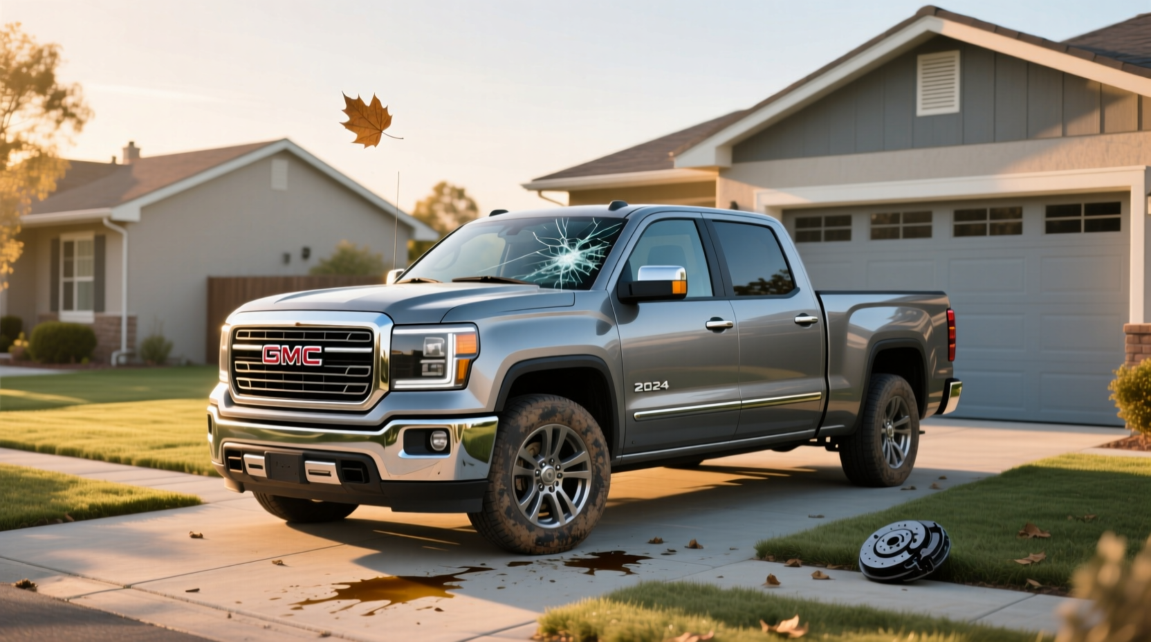 Side view of GMC Sierra pickup truck on paved road