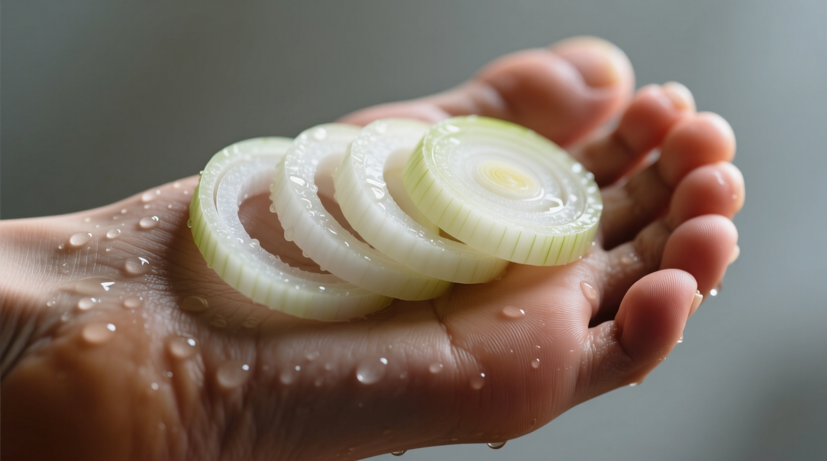 Raw onion slices placed on foot sole
