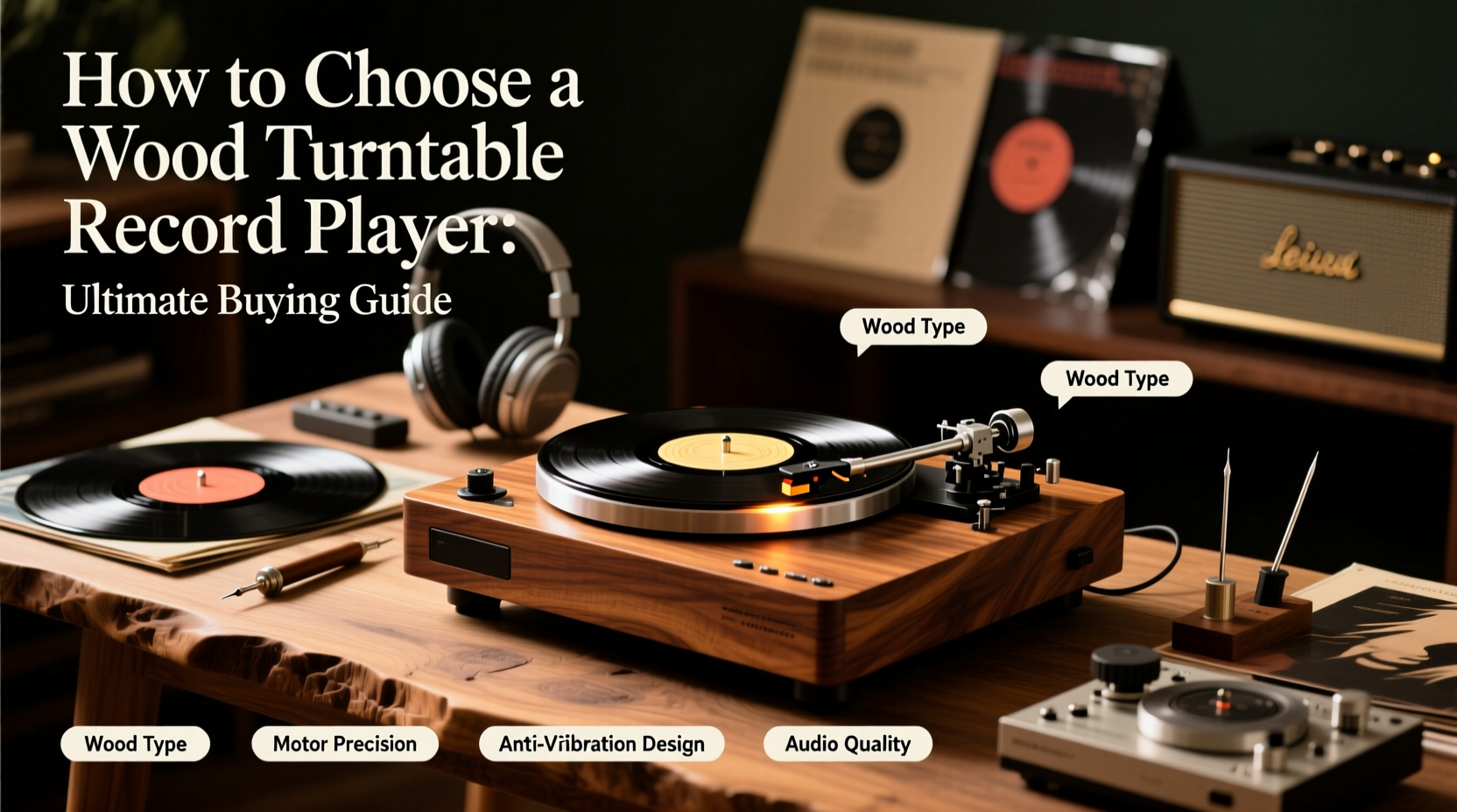 wood turntable record player