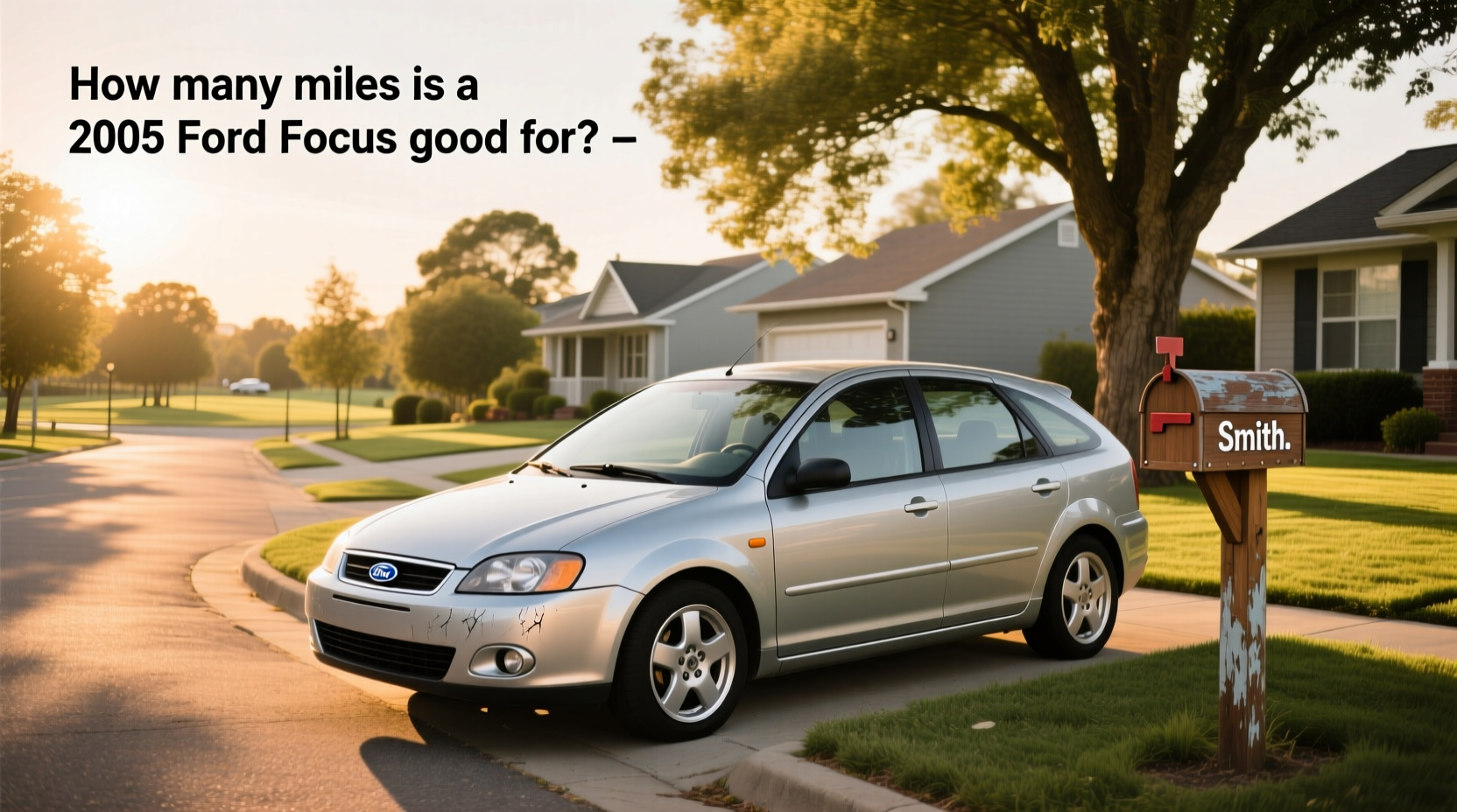 Side profile of silver 2005 Ford Focus hatchback on paved road