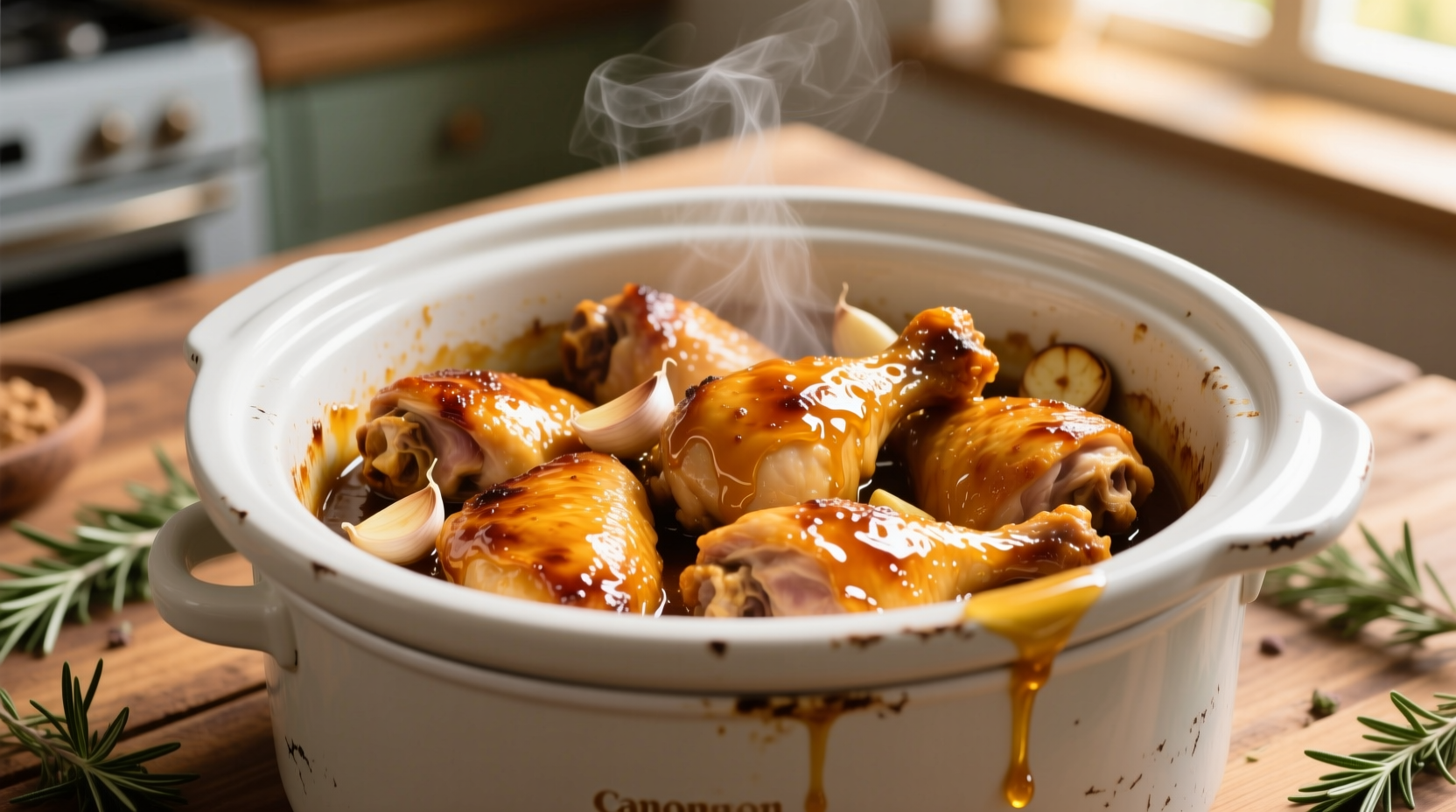 Hähnchenschenkel im Slow Cooker vor dem Garen