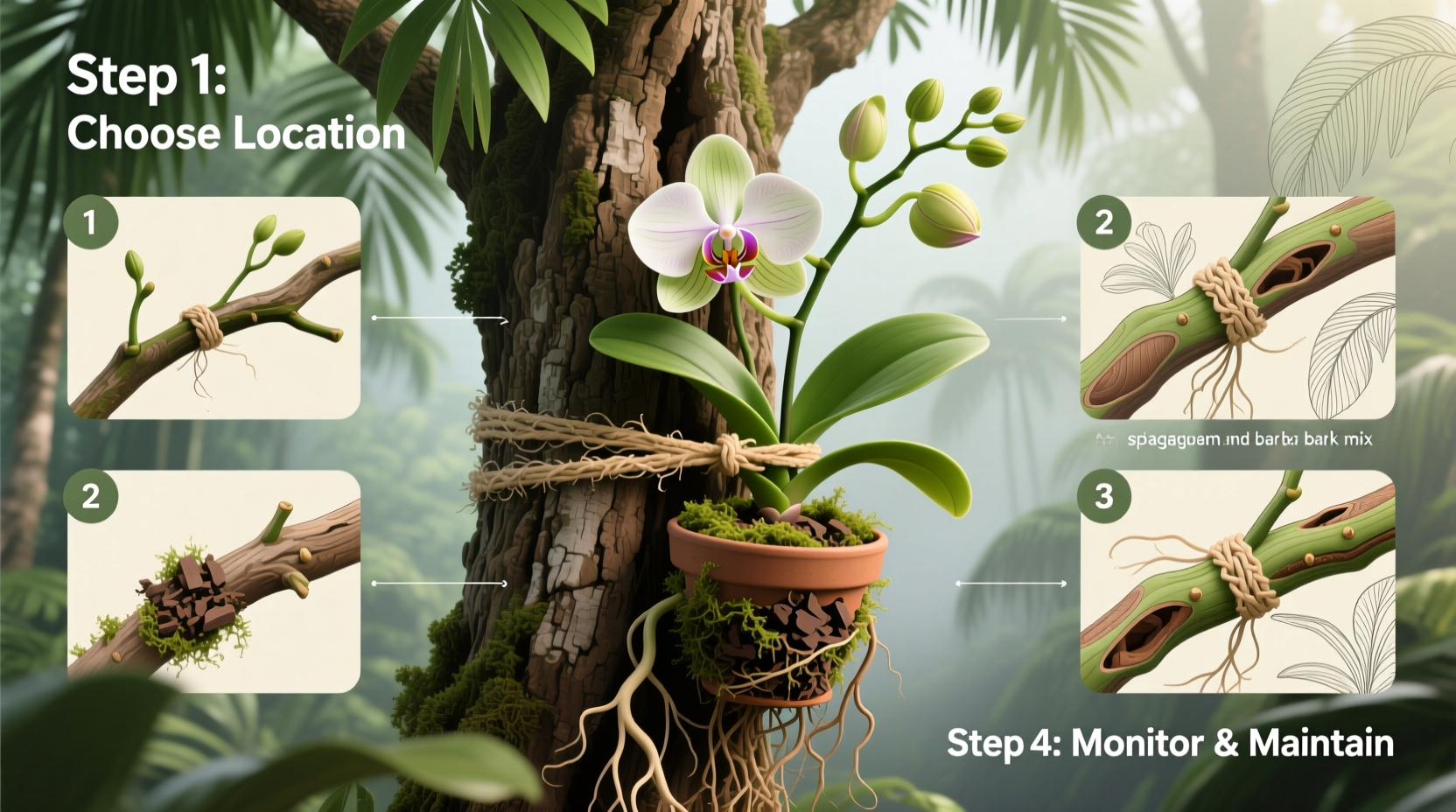 how do you attach an orchid to a tree