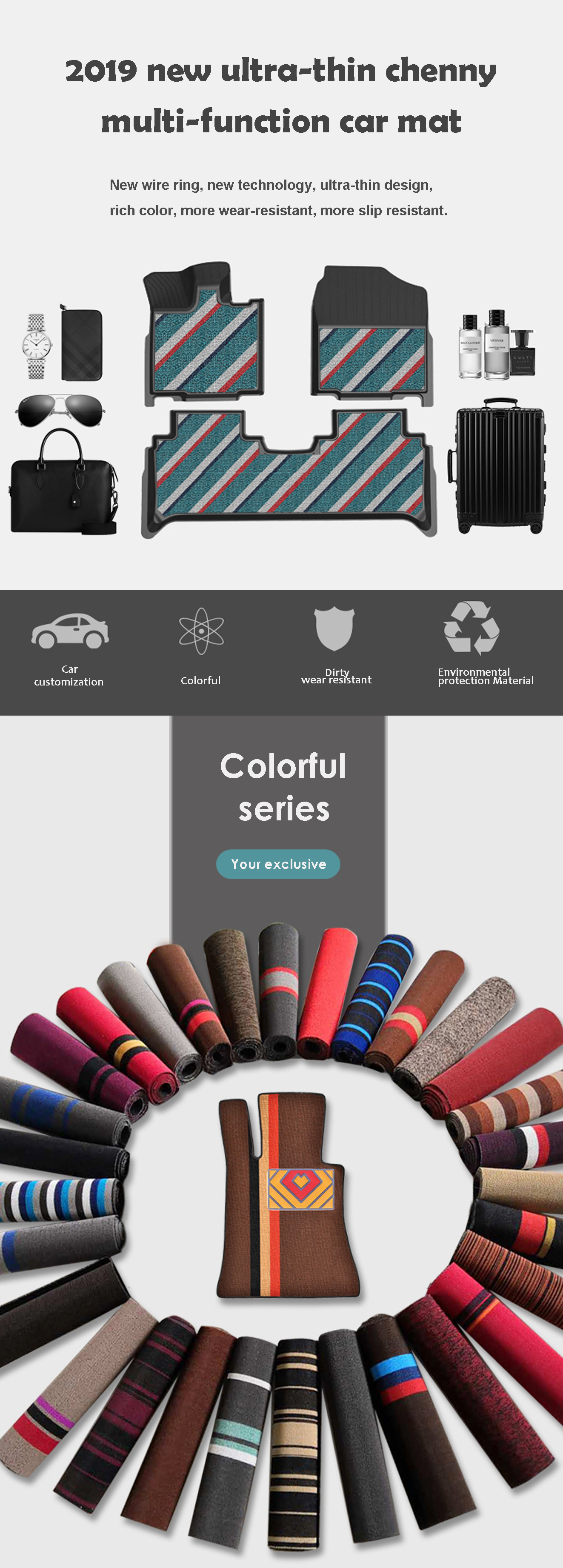 2019 new environmentally friendly car wire ring mat, fireproof, non-slip, flame retardant, ultra-thin three-layer composite car