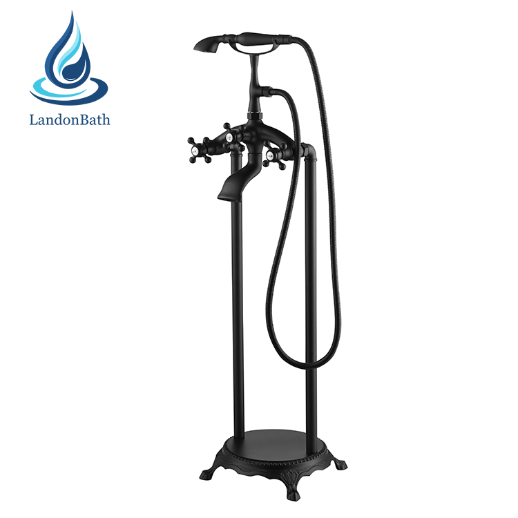 Black Faucet Freestanding Bath Floor Standing Blackfloor Tap For Bathtub Shower Tub 9" Filler Mixer Mixers Faucets