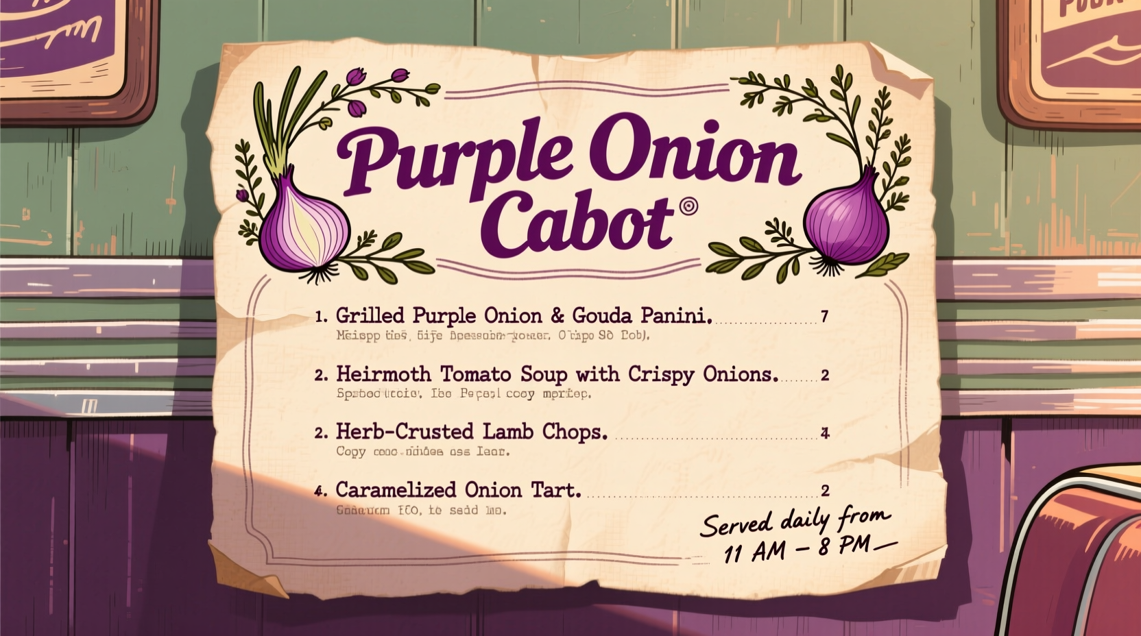 purple onion cabot menu