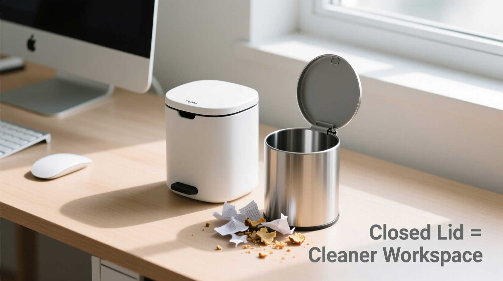 mini desk trash can vs open top which keeps your workspace really cleaner