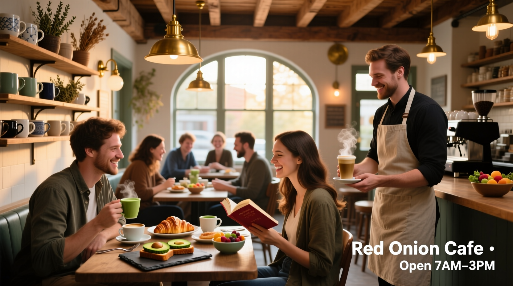 Red Onion Cafe interior with patrons enjoying breakfast