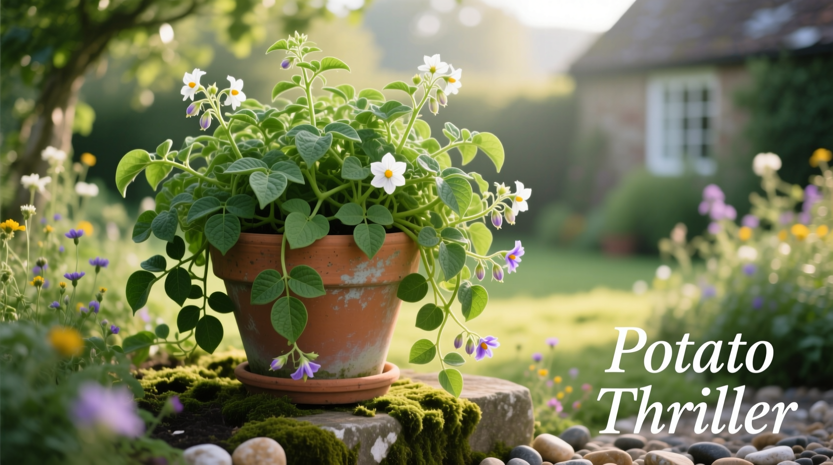 Potato Thriller vine cascading from a container arrangement