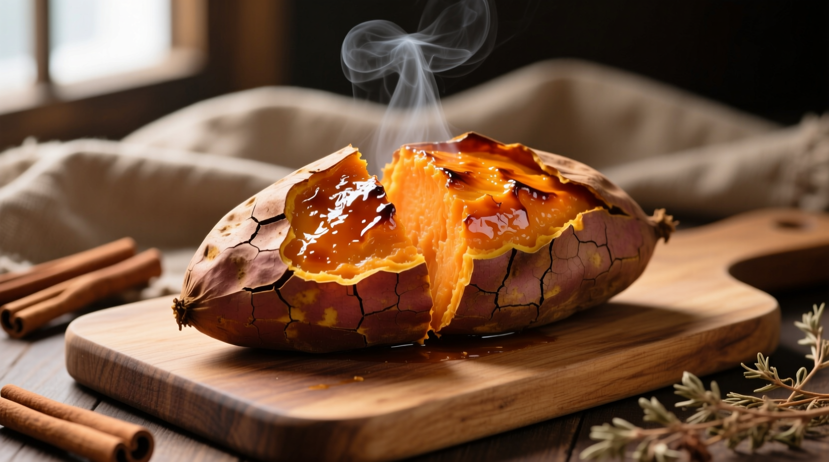 Perfectly baked sweet potato with golden skin