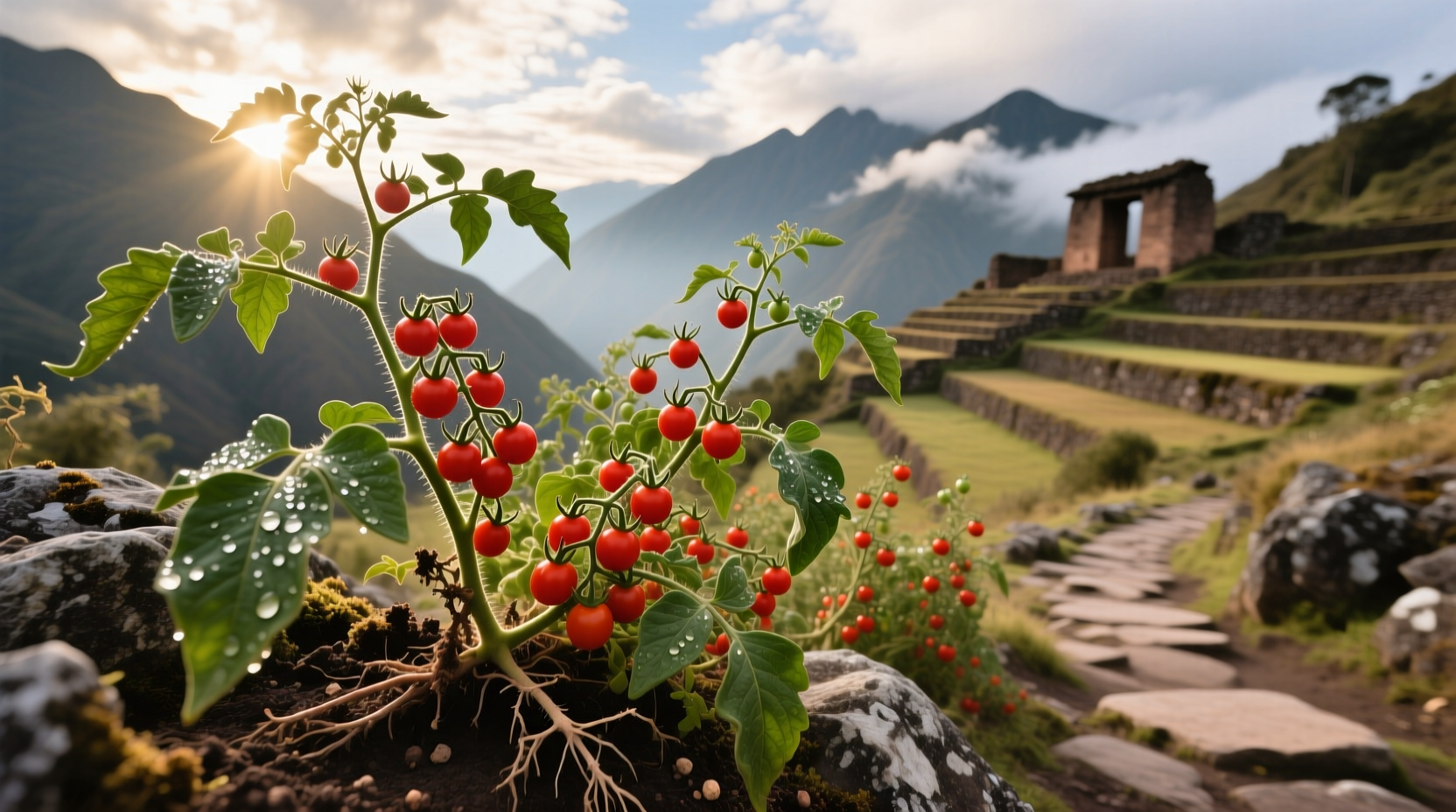 Wild tomato plants growing in Andean highlands of Peru