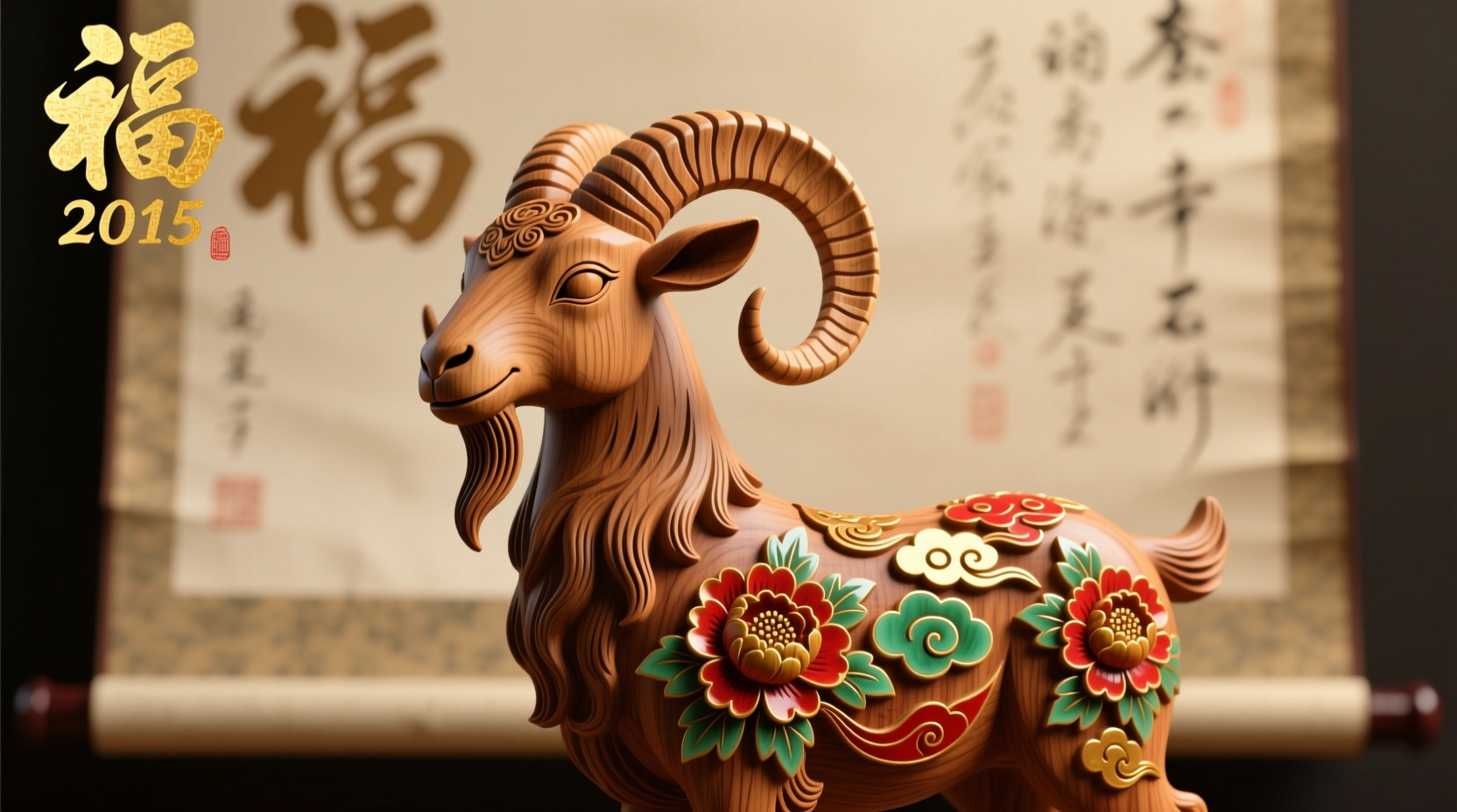 The Chinese New Year 2015 Animal: The Wooden Goat, image size:1664x928