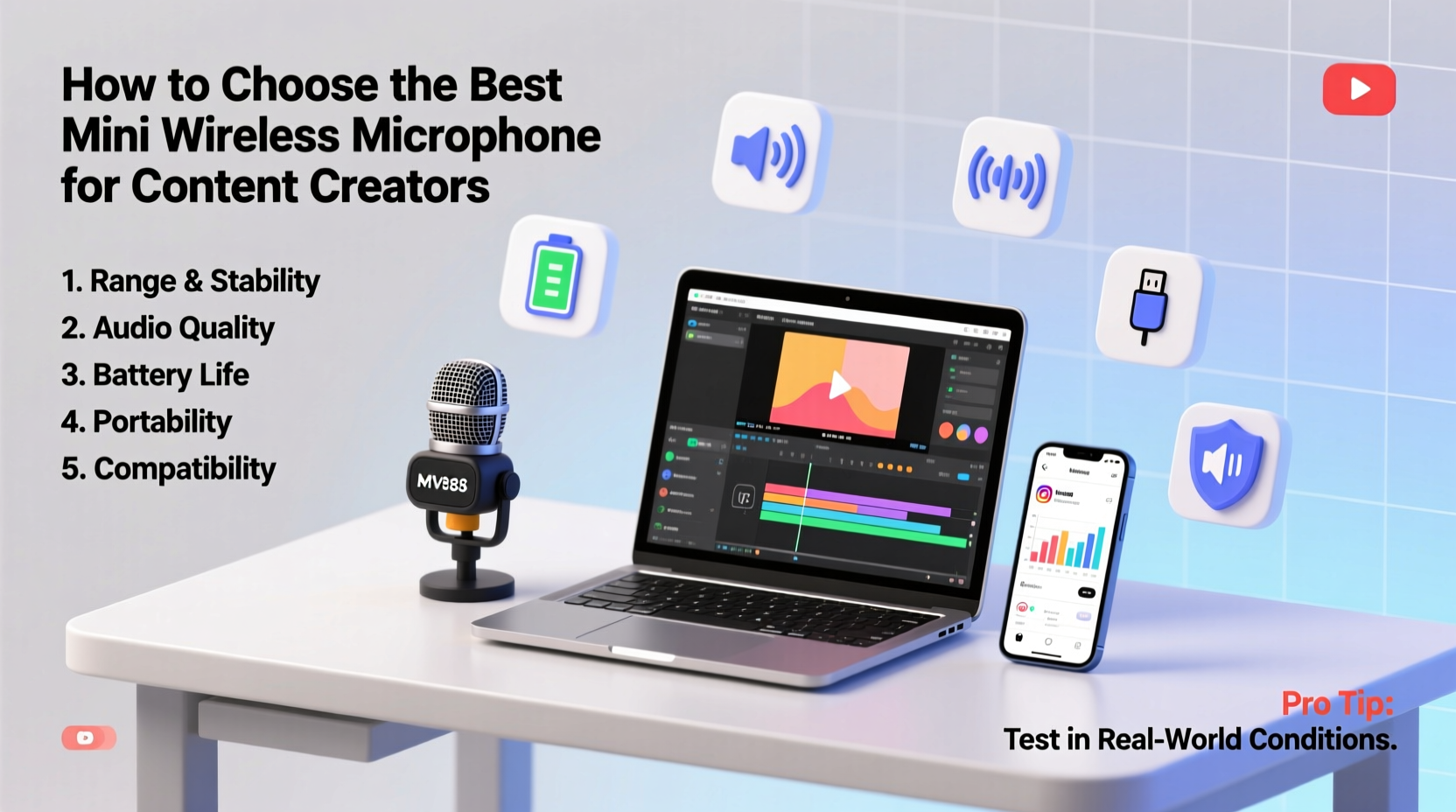 mini wireless microphone for content creator