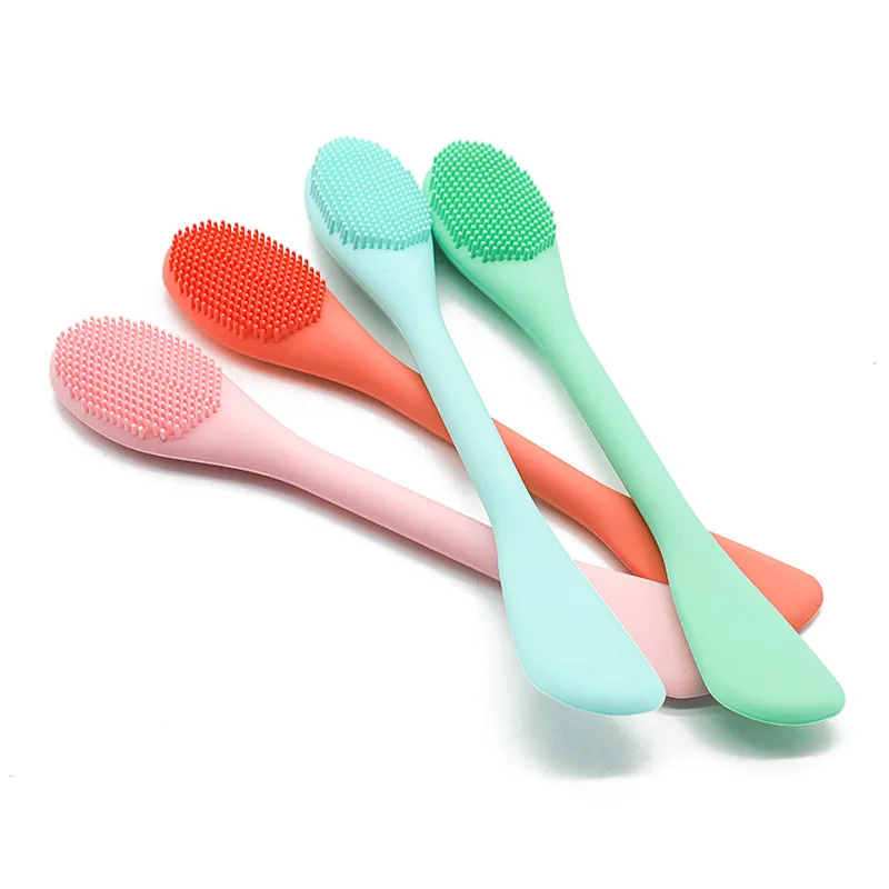 Dual heads silicone face mask applicator brush cosmetic mask brush with logo pink