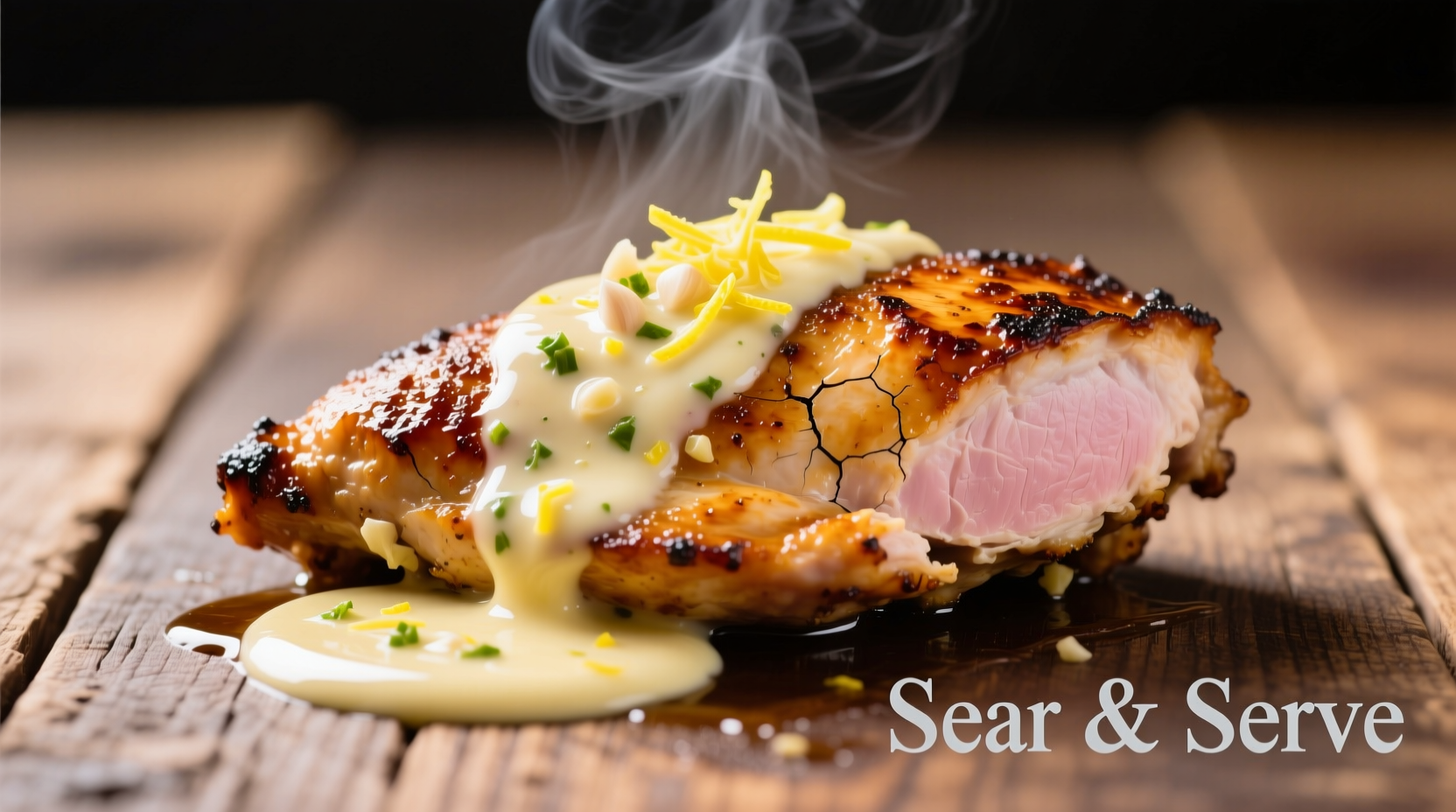 Perfectly seared chicken with golden crust and lemon garlic butter sauce