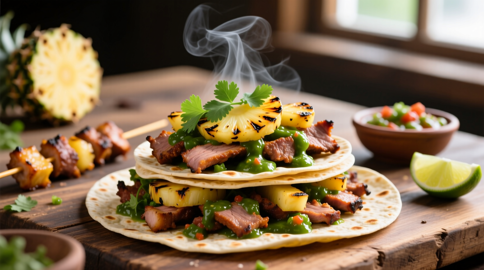 dinner tonight shortcut tacos al pastor with tomatillo and chipotle salsa recipe