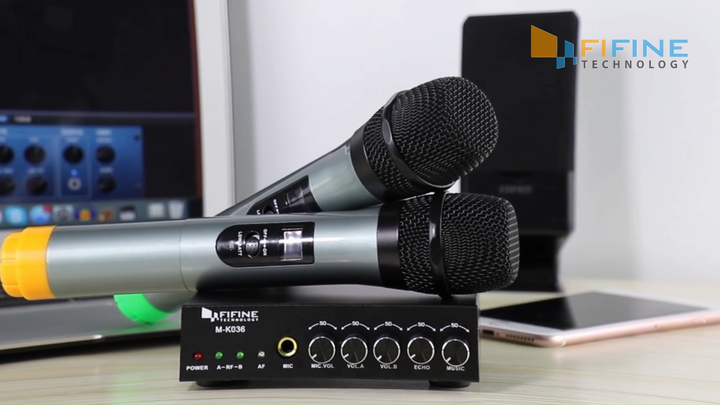 UHF WIRELESS MICROPHONE ワイヤレスマイクセット Fifine K036 UHFワイヤレスカラオケハンドマイク - 軽量・ノイズ
