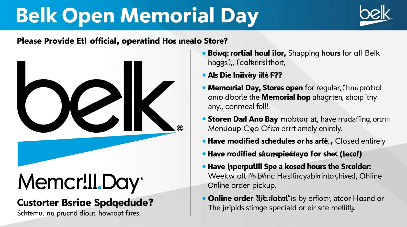 is belk open on memorial day