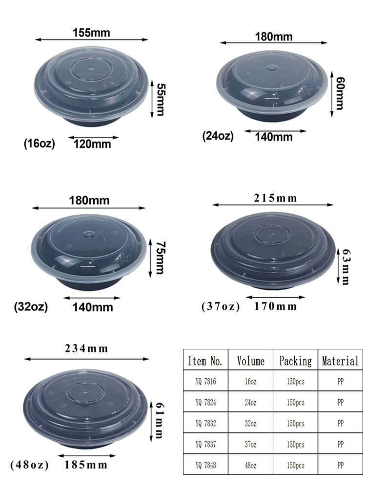 48oz Black Disposable Takeout Containers Easy Open Plastic Food Container