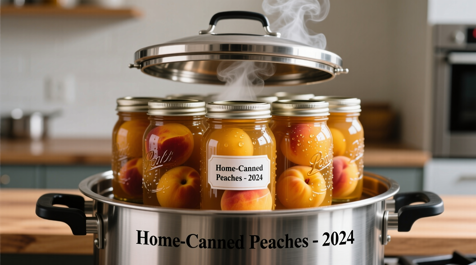 Professional canning setup with jars in pressure cooker