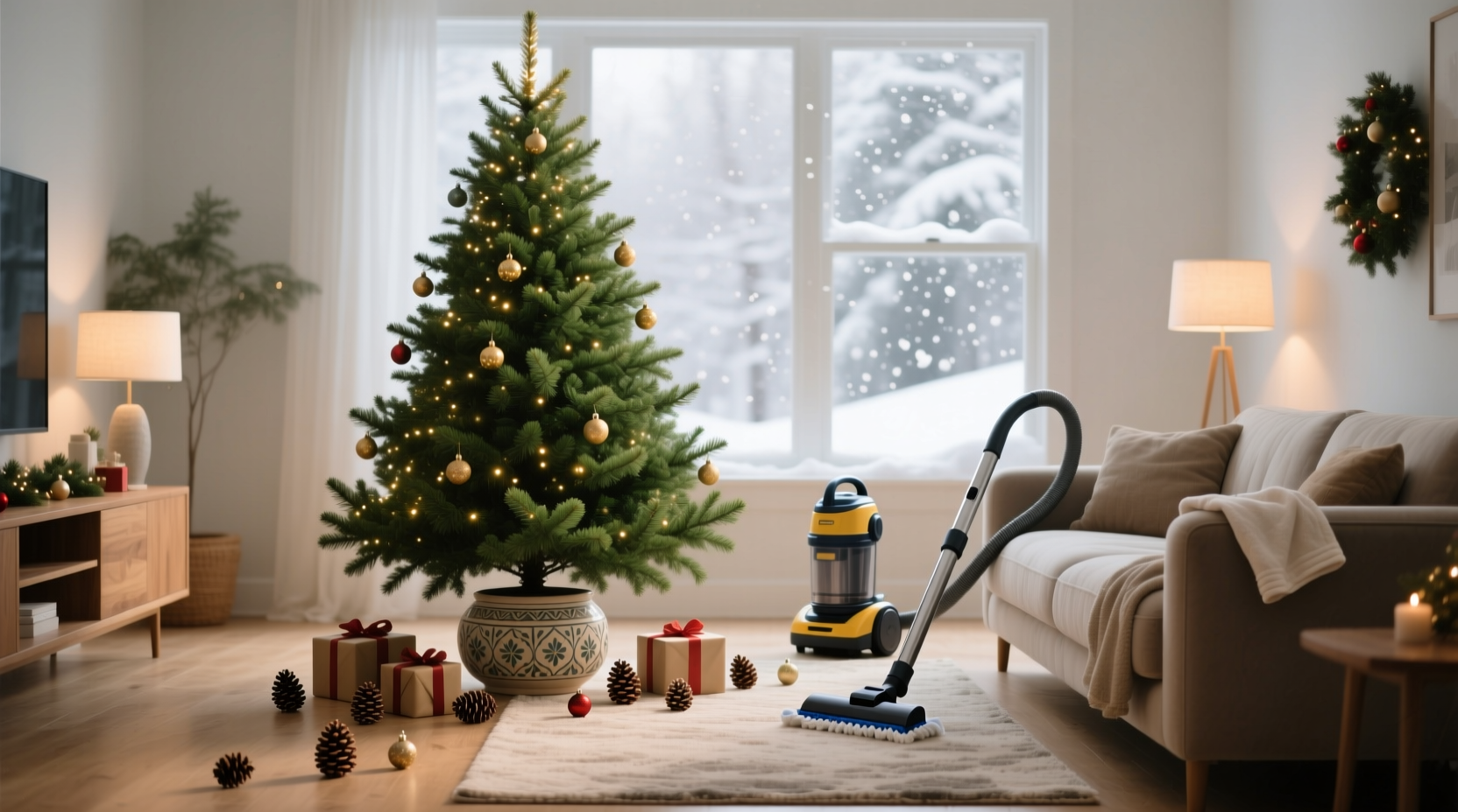 how to keep home clean with a real christmas tree
