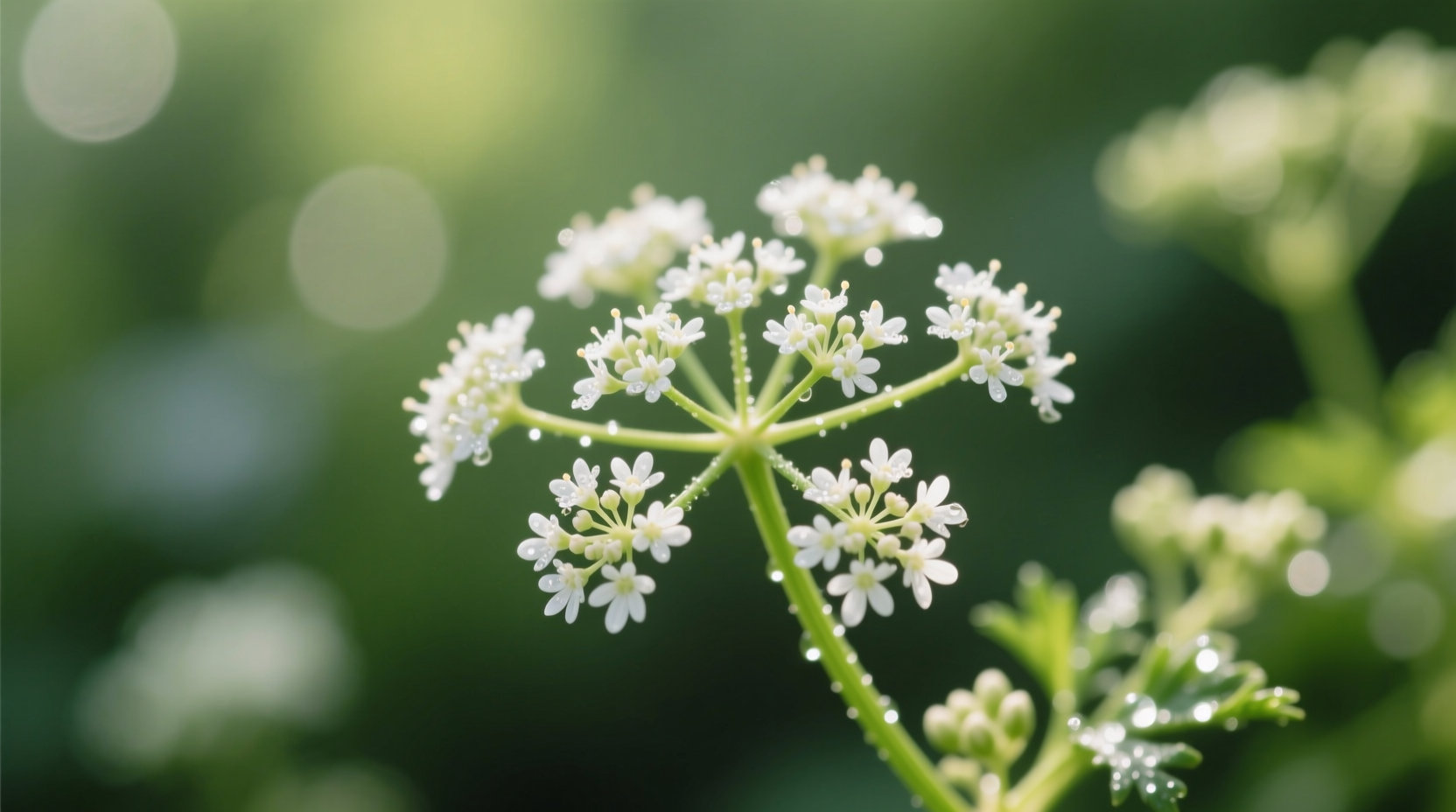 Close-up of parsley flowers on green stem