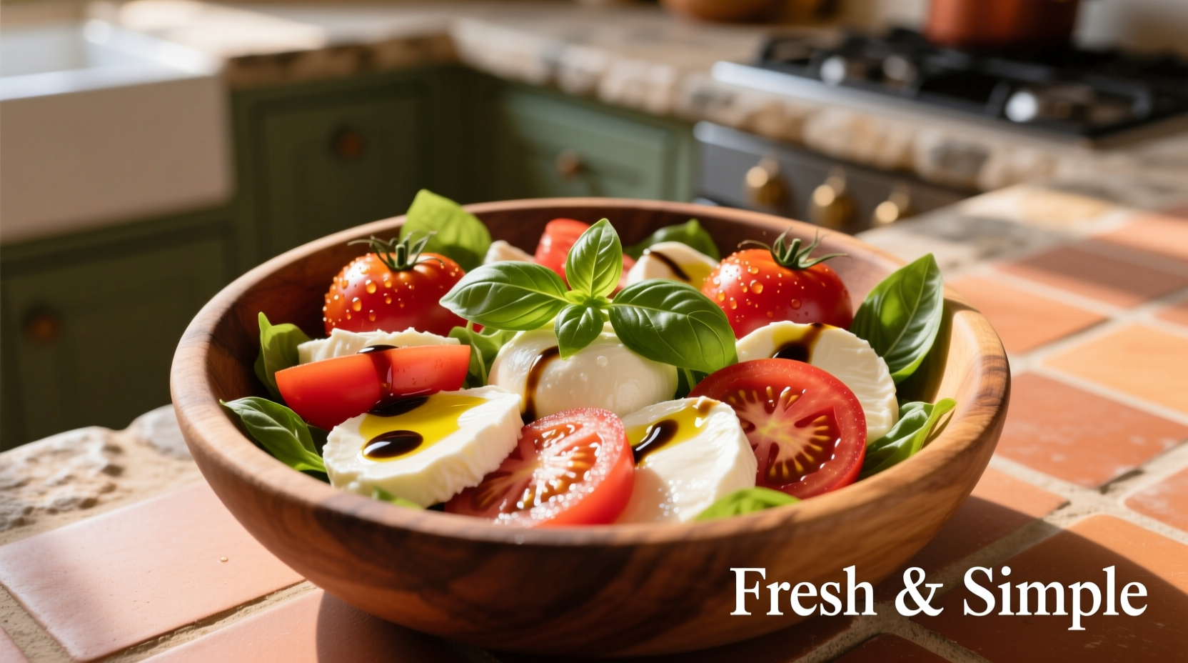 Fresh caprese salad with ripe tomatoes and buffalo mozzarella