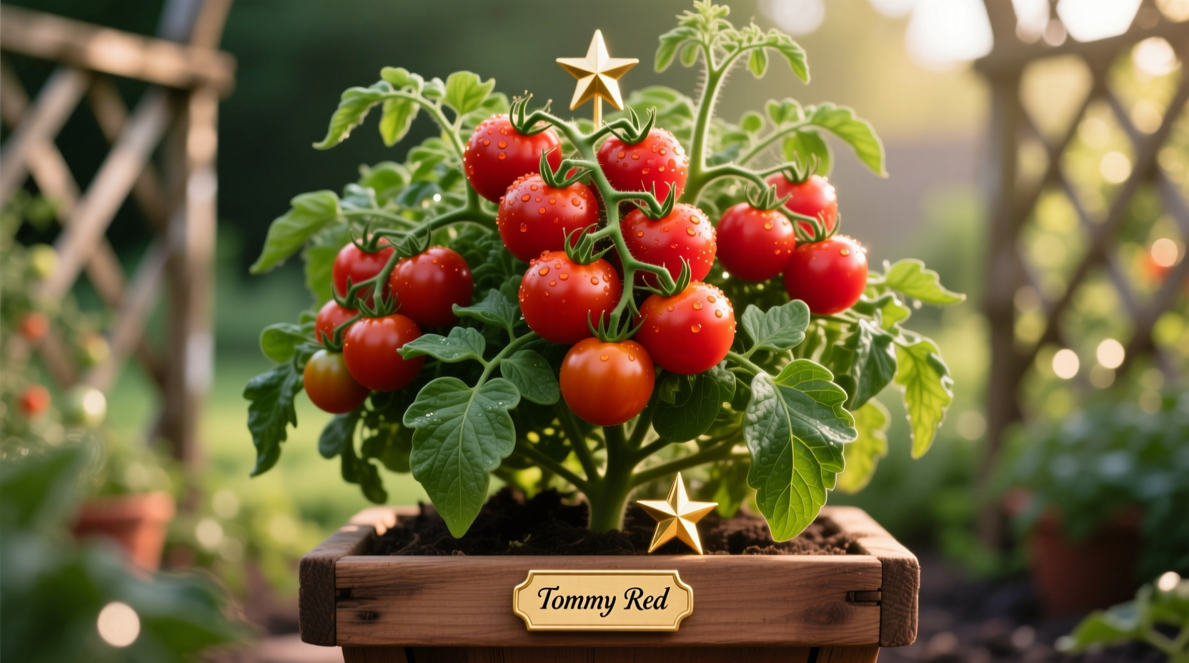 Celebrity tomato plant with ripe red fruits on determinate bush