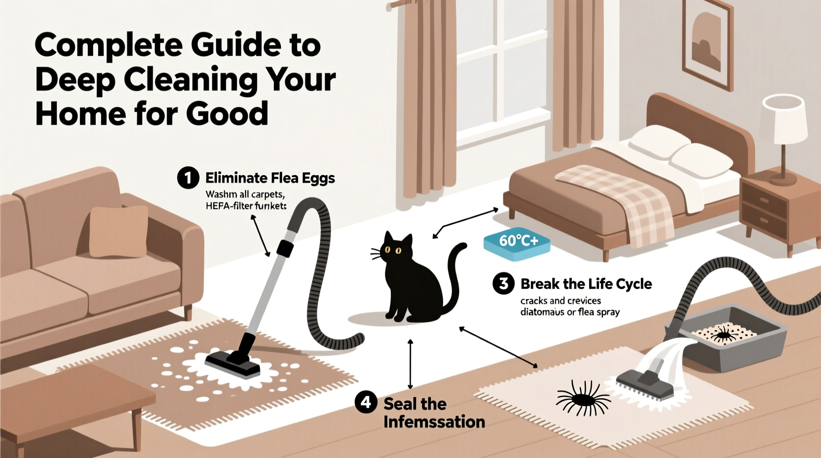 complete guide how to deep clean your house to eliminate cat fleas for good