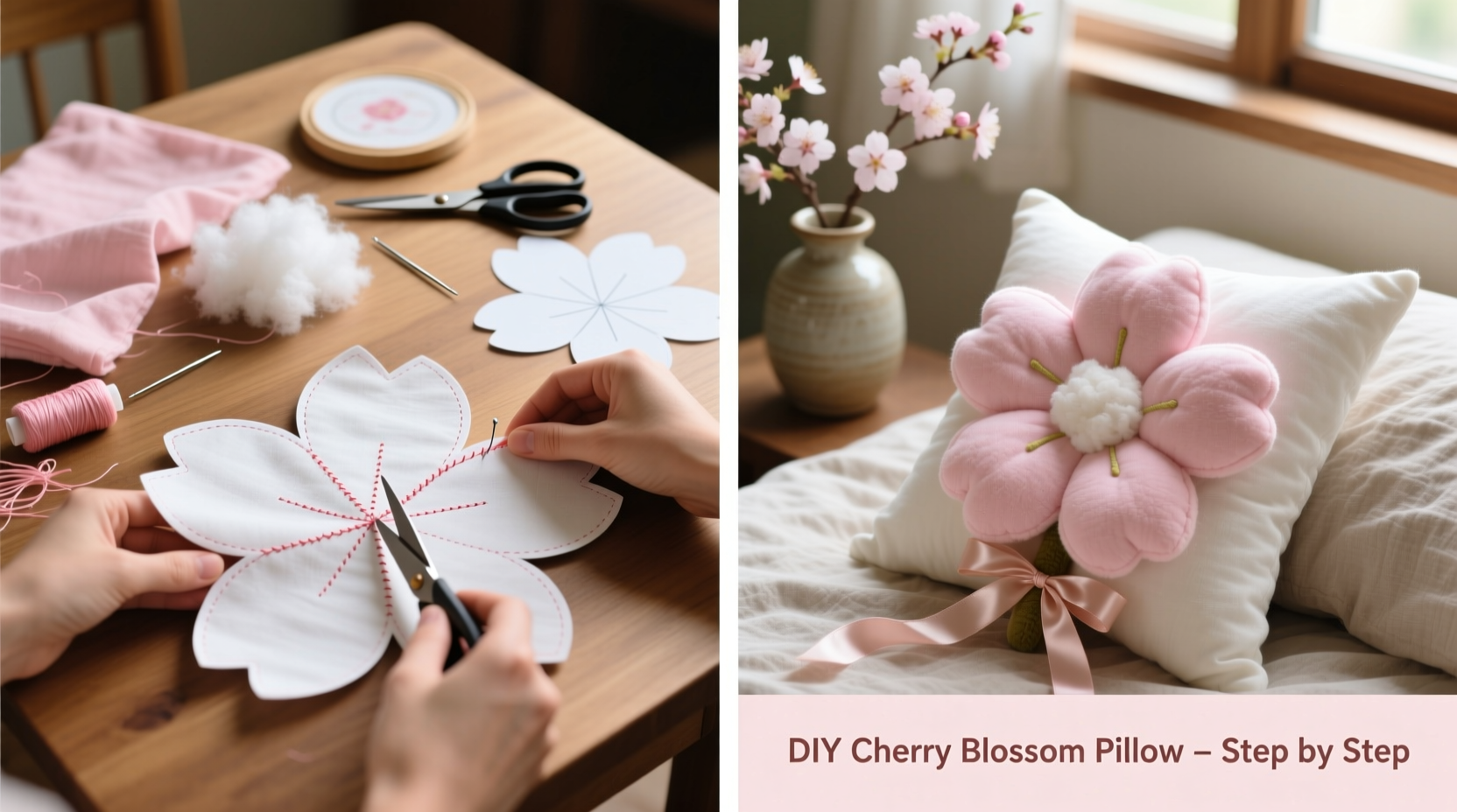 step by step guide to crafting a soft plush cherry blossom flower pillow at home