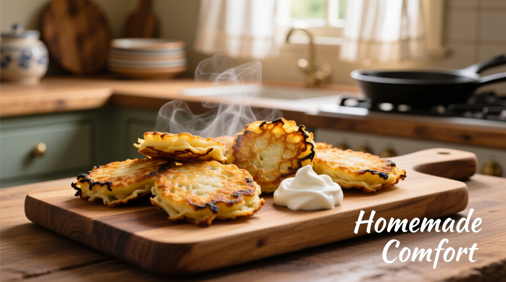 Crispy golden potato pancakes served with sour cream